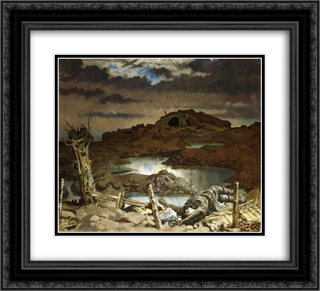 Zonnebeke 1918 22x20 Black Ornate Wood Framed Art Print Poster with Double Matting by Orpen, William
