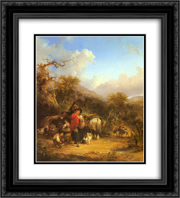 A Rest by the Roadside 20x22 Black Ornate Wood Framed Art Print Poster with Double Matting by Shayer, William