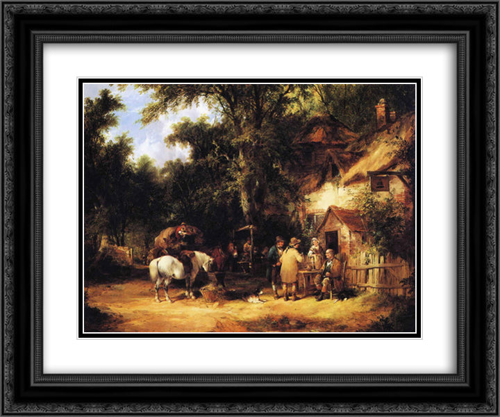 At the Bell Inn, Cadnam, New Forest 24x20 Black Ornate Wood Framed Art Print Poster with Double Matting by Shayer, William
