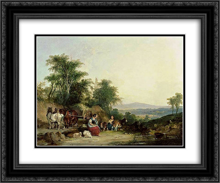 Country Life 24x20 Black Ornate Wood Framed Art Print Poster with Double Matting by Shayer, William
