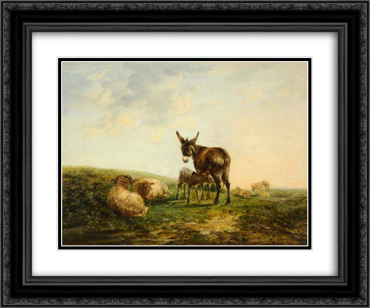 Donkey and Sheep 24x20 Black Ornate Wood Framed Art Print Poster with Double Matting by Shayer, William
