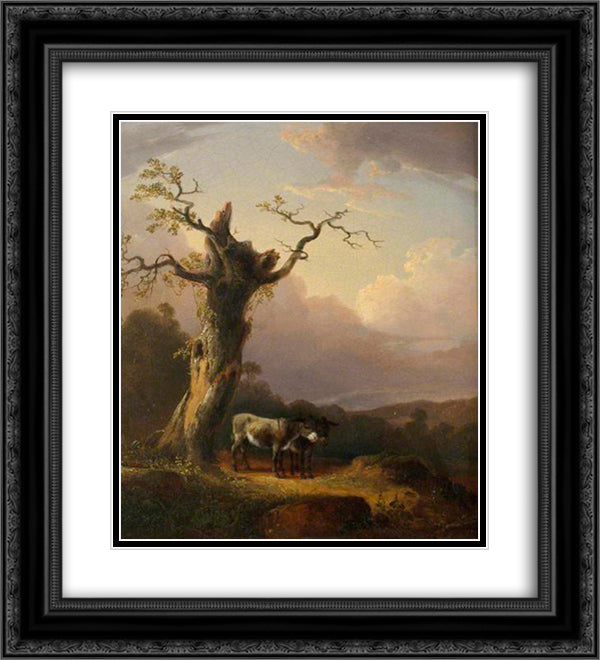Donkeys in Landscape 20x22 Black Ornate Wood Framed Art Print Poster with Double Matting by Shayer, William