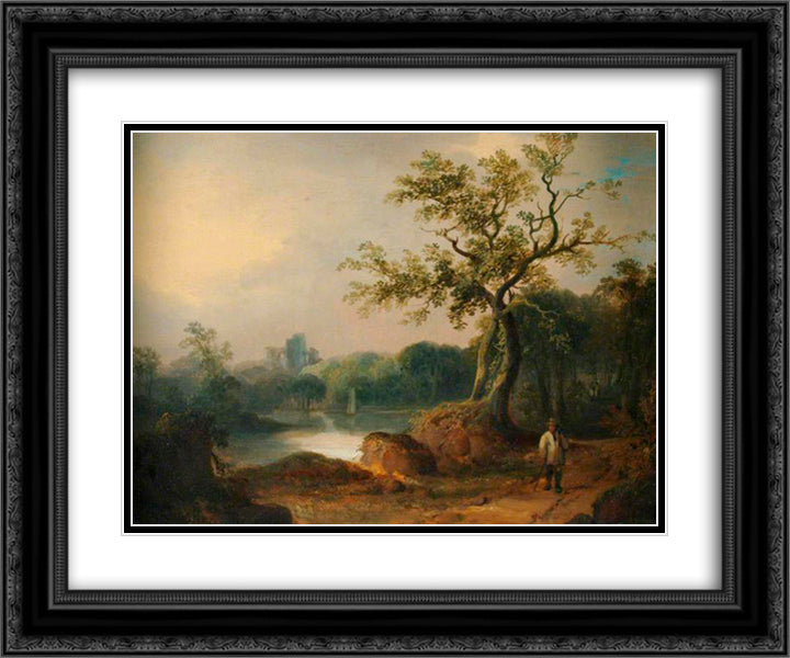 Landscape with Figures on a Path 24x20 Black Ornate Wood Framed Art Print Poster with Double Matting by Shayer, William