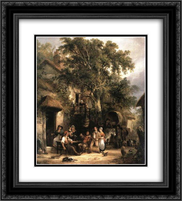 Village Politicians 20x22 Black Ornate Wood Framed Art Print Poster with Double Matting by Shayer, William