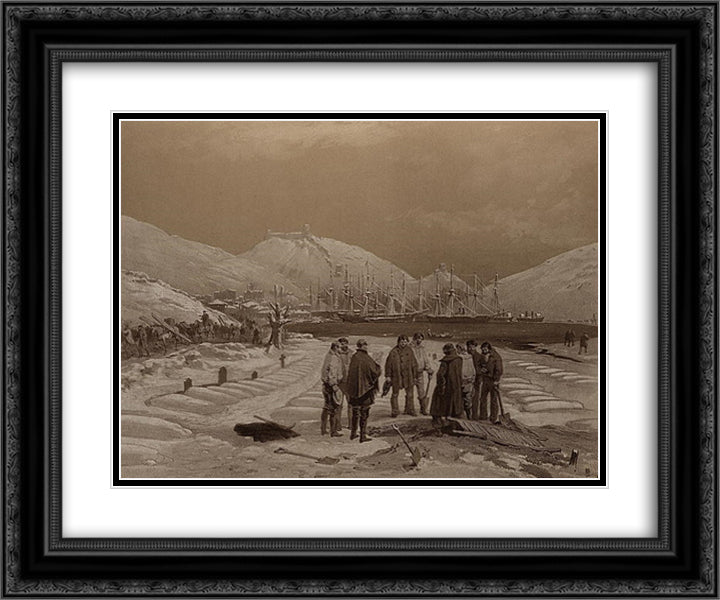Graves at the head of the harbour of Balaklava 24x20 Black Ornate Wood Framed Art Print Poster with Double Matting by Simpson, William