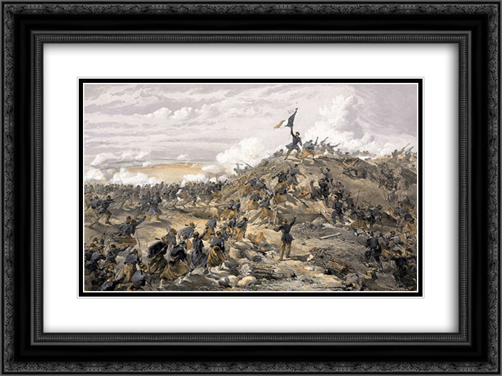 The Attack on the Malakoff 24x18 Black Ornate Wood Framed Art Print Poster with Double Matting by Simpson, William