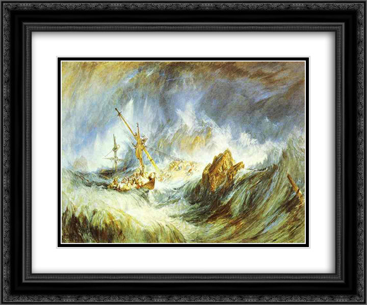 A Storm (Shipwreck) 24x20 Black Ornate Wood Framed Art Print Poster with Double Matting by Turner, William