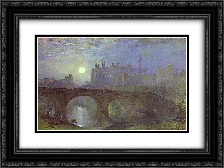Alnwick Castle, Northumberland 24x18 Black Ornate Wood Framed Art Print Poster with Double Matting by Turner, William