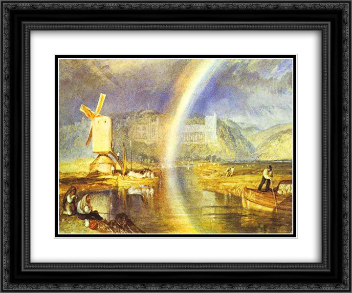 Arundel Castle, with Rainbow 24x20 Black Ornate Wood Framed Art Print Poster with Double Matting by Turner, William