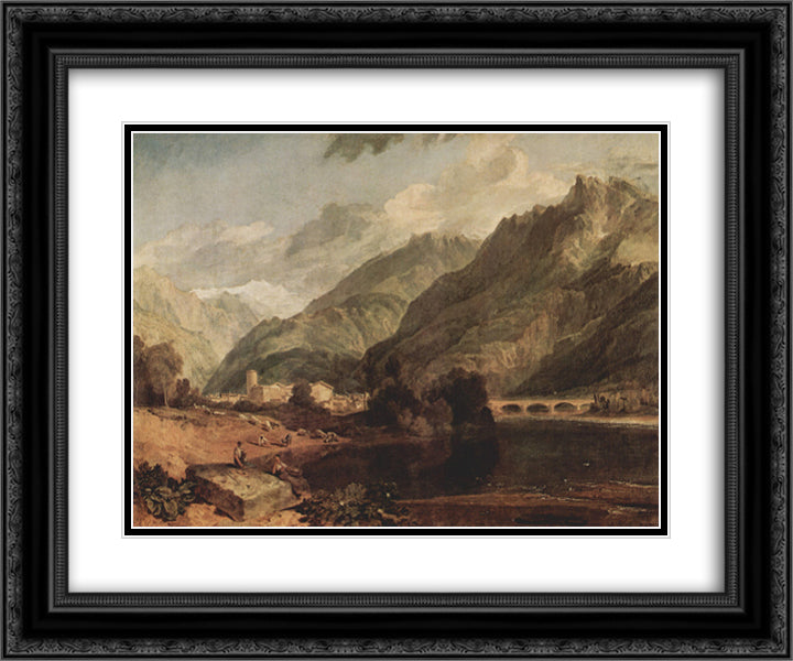 Bonneville, Savoy with Mont Blanc 24x20 Black Ornate Wood Framed Art Print Poster with Double Matting by Turner, William