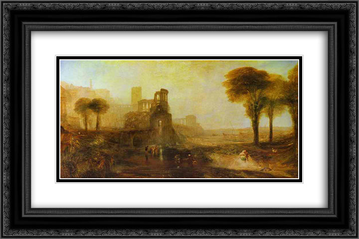 Caligula's Palace and Bridge 24x16 Black Ornate Wood Framed Art Print Poster with Double Matting by Turner, William