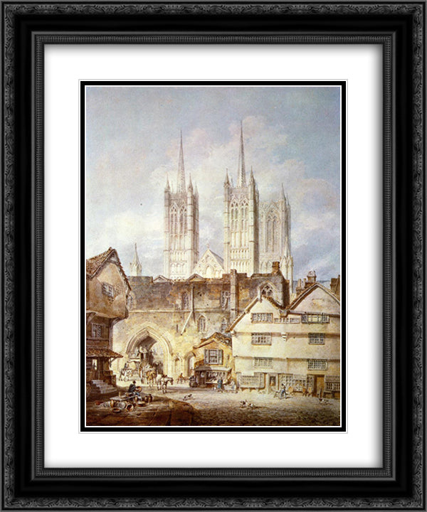 Cathedral Church at Lincoln 20x24 Black Ornate Wood Framed Art Print Poster with Double Matting by Turner, William