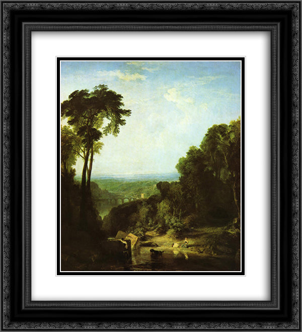 Crossing the Brook 20x22 Black Ornate Wood Framed Art Print Poster with Double Matting by Turner, William