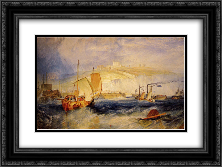Dover Castle 24x18 Black Ornate Wood Framed Art Print Poster with Double Matting by Turner, William