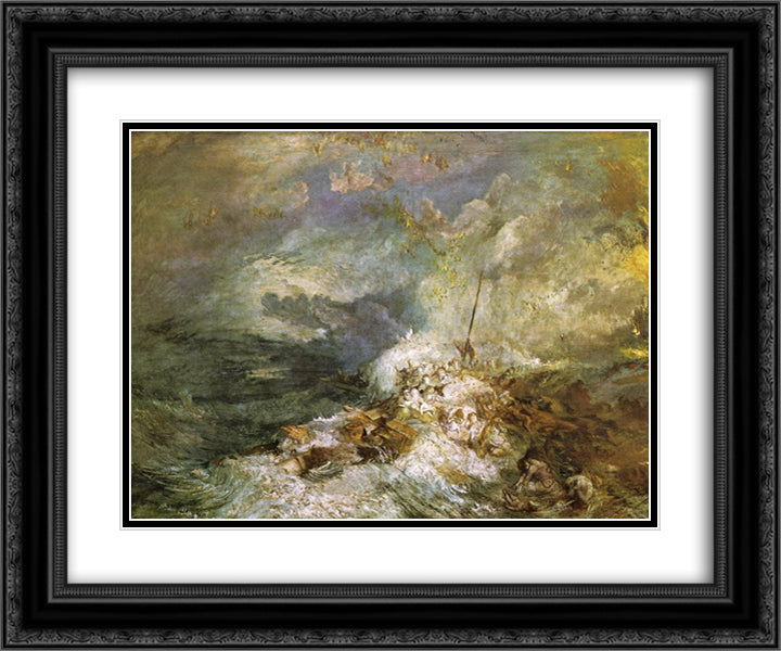 Fire at Sea 24x20 Black Ornate Wood Framed Art Print Poster with Double Matting by Turner, William