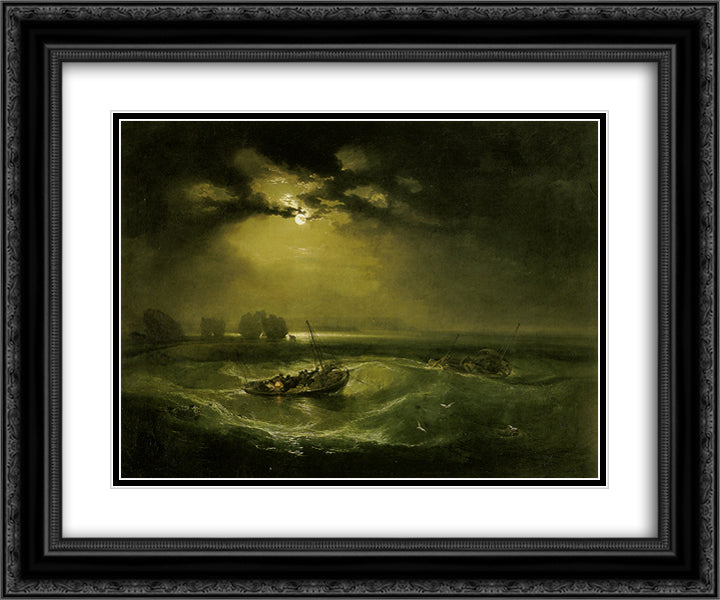Fishermen at Sea 24x20 Black Ornate Wood Framed Art Print Poster with Double Matting by Turner, William