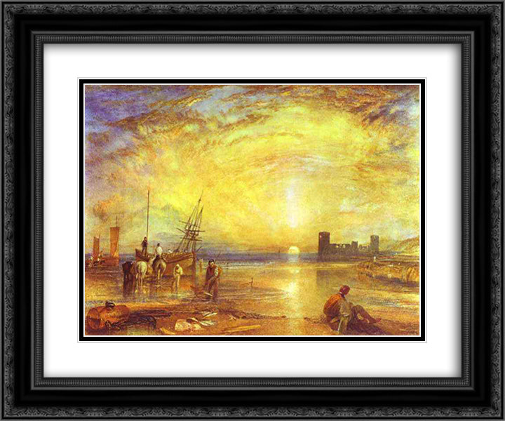 Flint Castle 24x20 Black Ornate Wood Framed Art Print Poster with Double Matting by Turner, William