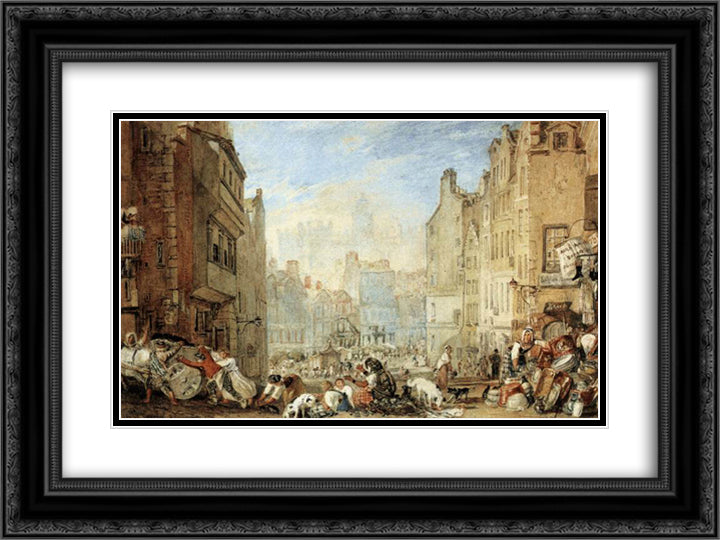 Heriot's Hospital, Edinburgh 24x18 Black Ornate Wood Framed Art Print Poster with Double Matting by Turner, William