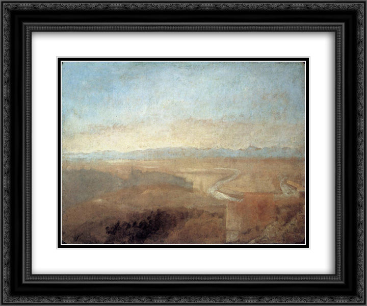 Hill Town on the Edge of the Campagna 24x20 Black Ornate Wood Framed Art Print Poster with Double Matting by Turner, William