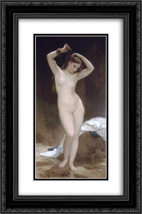 Baigneuse 16x24 Black Ornate Wood Framed Art Print Poster with Double Matting by Bouguereau, William Adolphe