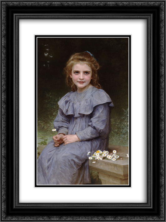 Daisies 18x24 Black Ornate Wood Framed Art Print Poster with Double Matting by Bouguereau, William Adolphe