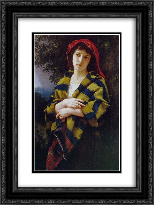 During the Storm ` 18x24 Black Ornate Wood Framed Art Print Poster with Double Matting by Bouguereau, William Adolphe
