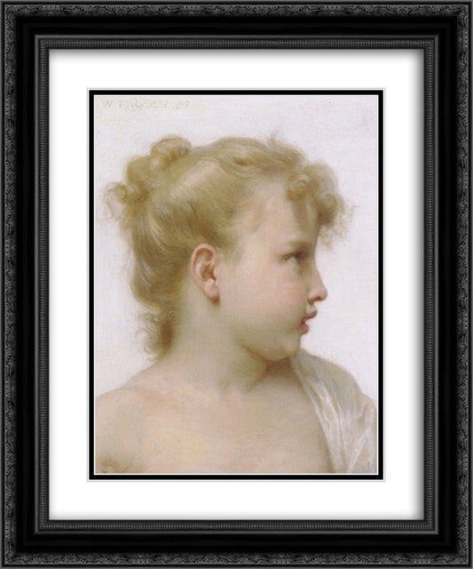 Head Of A Little Girl 20x24 Black Ornate Wood Framed Art Print Poster with Double Matting by Bouguereau, William Adolphe