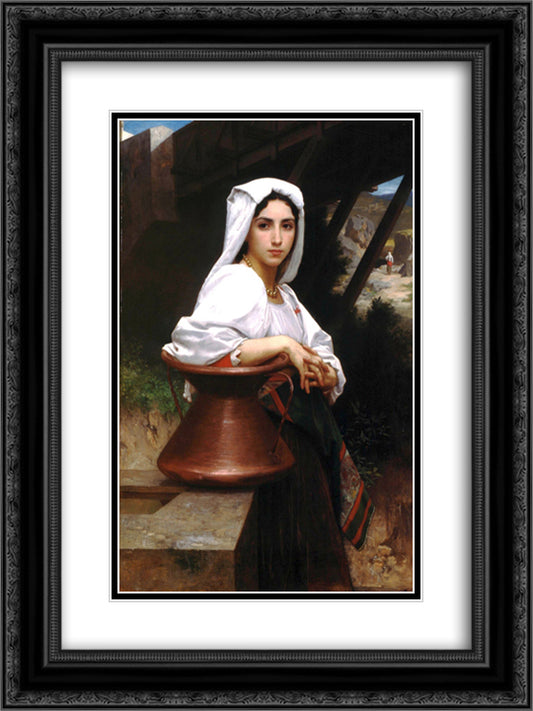 Italian Girl Drawing Water 18x24 Black Ornate Wood Framed Art Print Poster with Double Matting by Bouguereau, William Adolphe