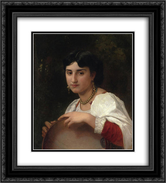 Italian Woman with Tambourine 20x22 Black Ornate Wood Framed Art Print Poster with Double Matting by Bouguereau, William Adolphe