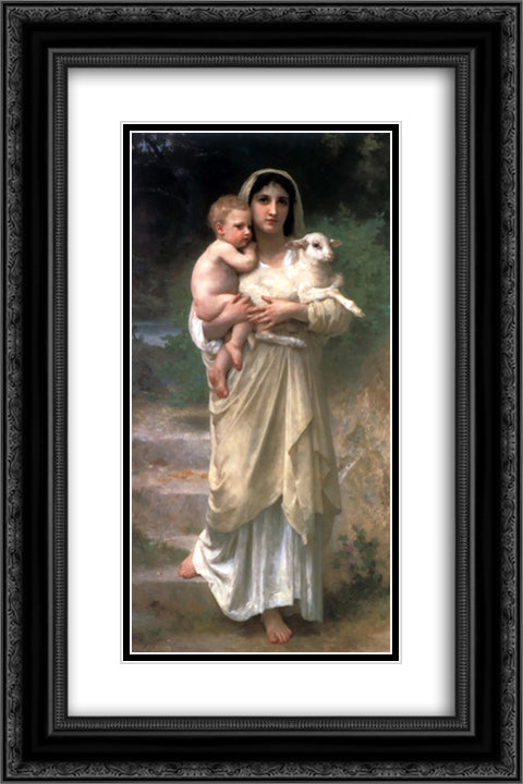 Lambs 16x24 Black Ornate Wood Framed Art Print Poster with Double Matting by Bouguereau, William Adolphe