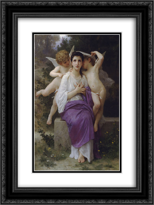 Leveil Heart 18x24 Black Ornate Wood Framed Art Print Poster with Double Matting by Bouguereau, William Adolphe