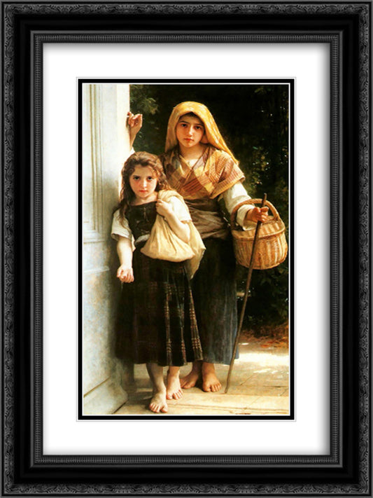 Little beggar 18x24 Black Ornate Wood Framed Art Print Poster with Double Matting by Bouguereau, William Adolphe
