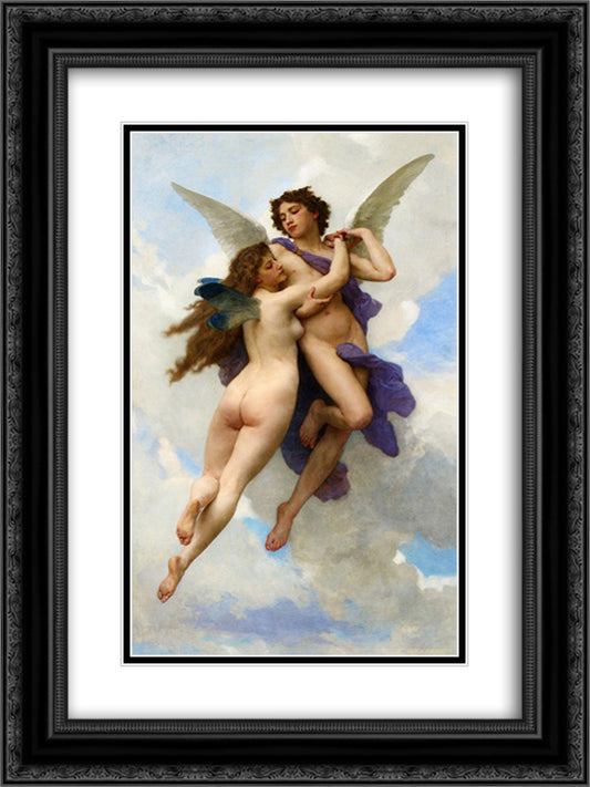 Love and Psyche 18x24 Black Ornate Wood Framed Art Print Poster with Double Matting by Bouguereau, William Adolphe
