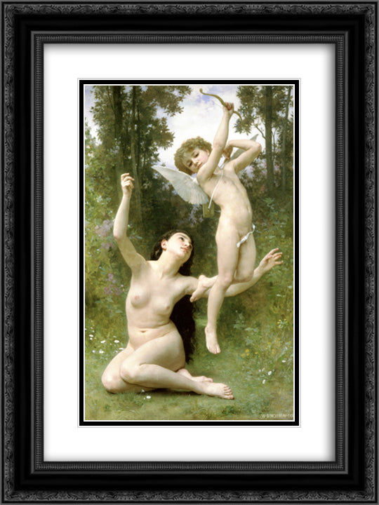 Love takes off 18x24 Black Ornate Wood Framed Art Print Poster with Double Matting by Bouguereau, William Adolphe