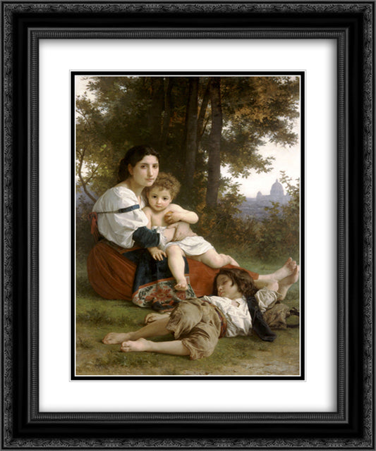 Mother and Children 20x24 Black Ornate Wood Framed Art Print Poster with Double Matting by Bouguereau, William Adolphe