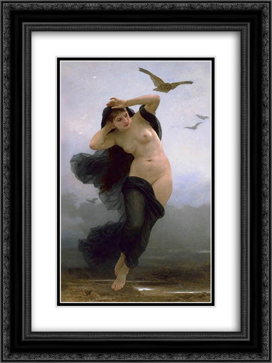 Night 18x24 Black Ornate Wood Framed Art Print Poster with Double Matting by Bouguereau, William Adolphe