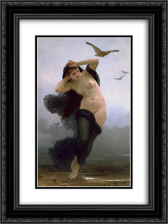 Night 18x24 Black Ornate Wood Framed Art Print Poster with Double Matting by Bouguereau, William Adolphe