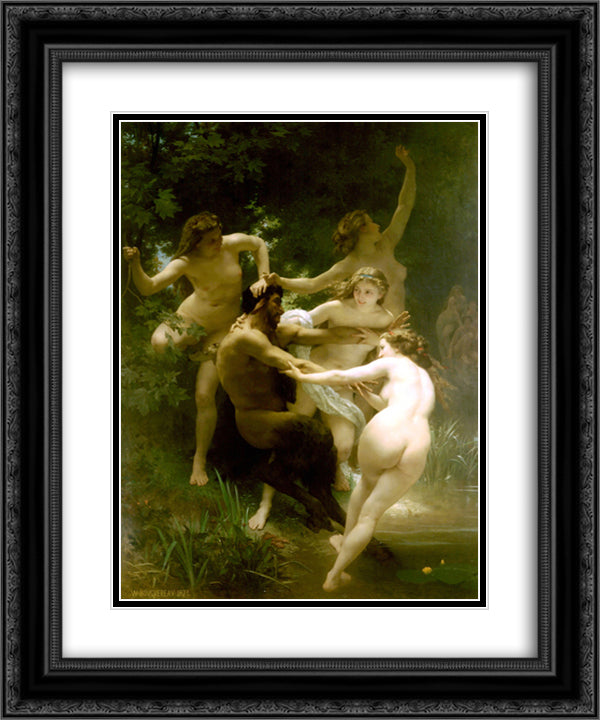 Nymphs and Satyr 20x24 Black Ornate Wood Framed Art Print Poster with Double Matting by Bouguereau, William Adolphe