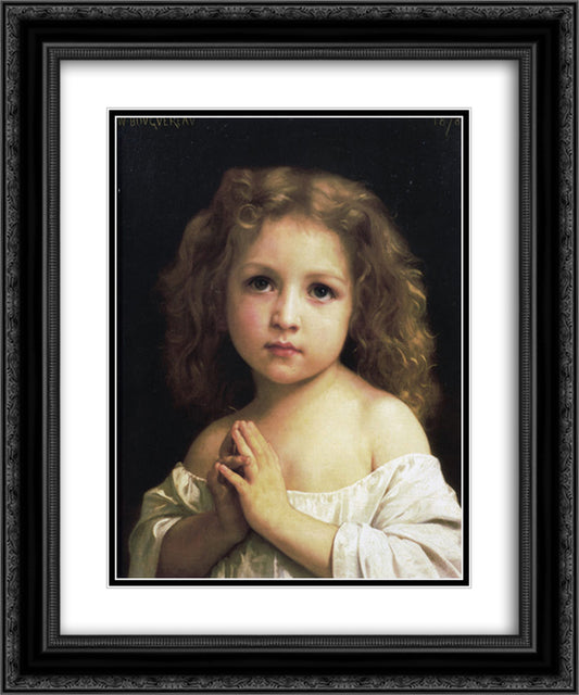 Prayer 20x24 Black Ornate Wood Framed Art Print Poster with Double Matting by Bouguereau, William Adolphe