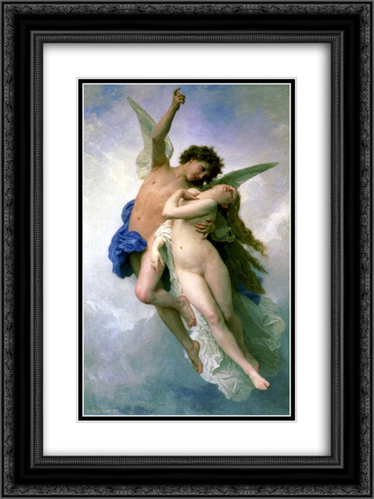 Psyche and Amour 18x24 Black Ornate Wood Framed Art Print Poster with Double Matting by Bouguereau, William Adolphe