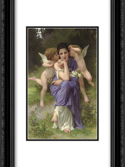 Songs of Spring 18x24 Black Ornate Wood Framed Art Print Poster with Double Matting by Bouguereau, William Adolphe
