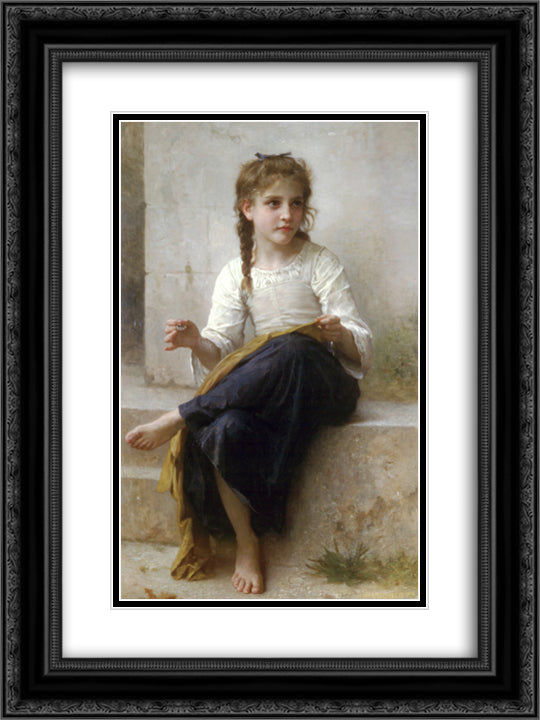 The dressmaker 18x24 Black Ornate Wood Framed Art Print Poster with Double Matting by Bouguereau, William Adolphe