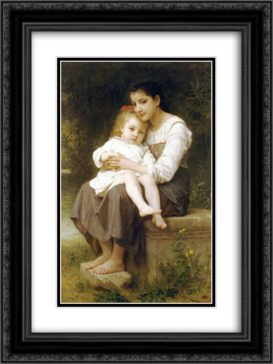 The elder sister 18x24 Black Ornate Wood Framed Art Print Poster with Double Matting by Bouguereau, William Adolphe