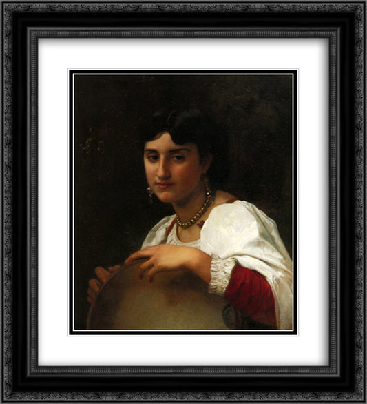 The Italian tambourine 20x22 Black Ornate Wood Framed Art Print Poster with Double Matting by Bouguereau, William Adolphe