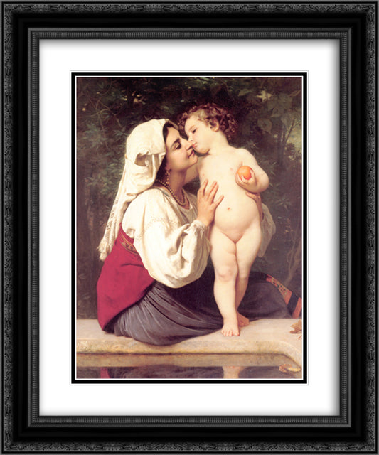 The Kiss 20x24 Black Ornate Wood Framed Art Print Poster with Double Matting by Bouguereau, William Adolphe