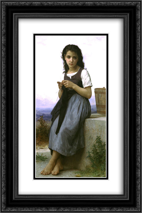 The Knitter 16x24 Black Ornate Wood Framed Art Print Poster with Double Matting by Bouguereau, William Adolphe