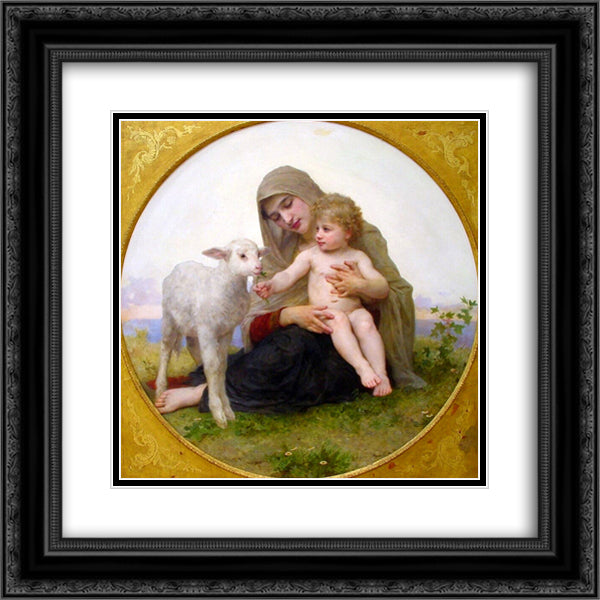 The Virgin Lamb 20x20 Black Ornate Wood Framed Art Print Poster with Double Matting by Bouguereau, William Adolphe