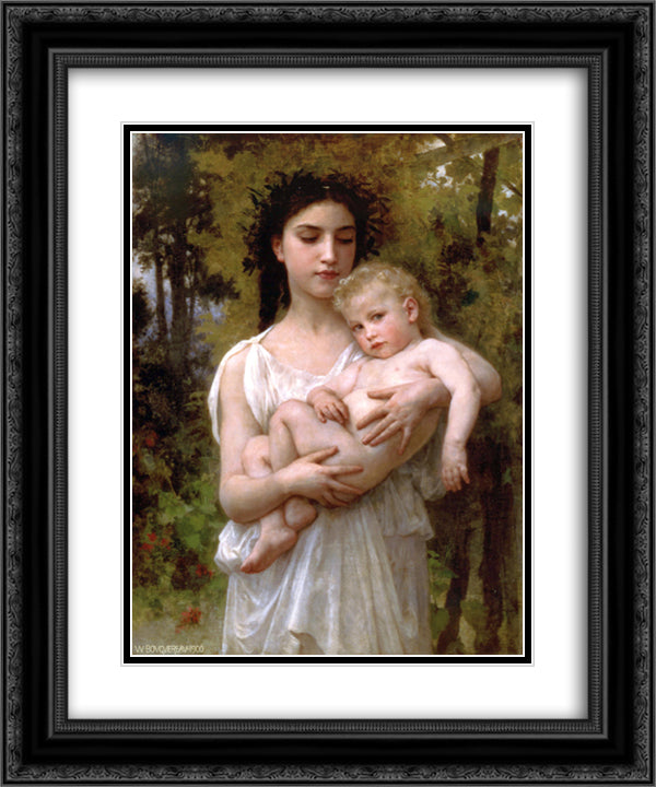 The younger brother 20x24 Black Ornate Wood Framed Art Print Poster with Double Matting by Bouguereau, William Adolphe