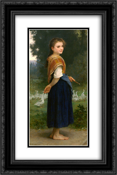 The Goose Girl 16x24 Black Ornate Wood Framed Art Print Poster with Double Matting by Bouguereau, William Adolphe