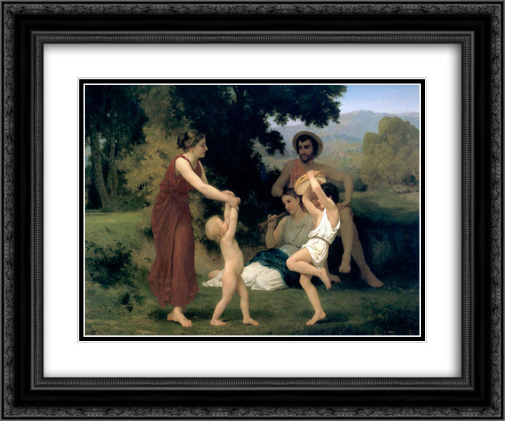 The Pastoral Recreation 24x20 Black Ornate Wood Framed Art Print Poster with Double Matting by Bouguereau, William Adolphe